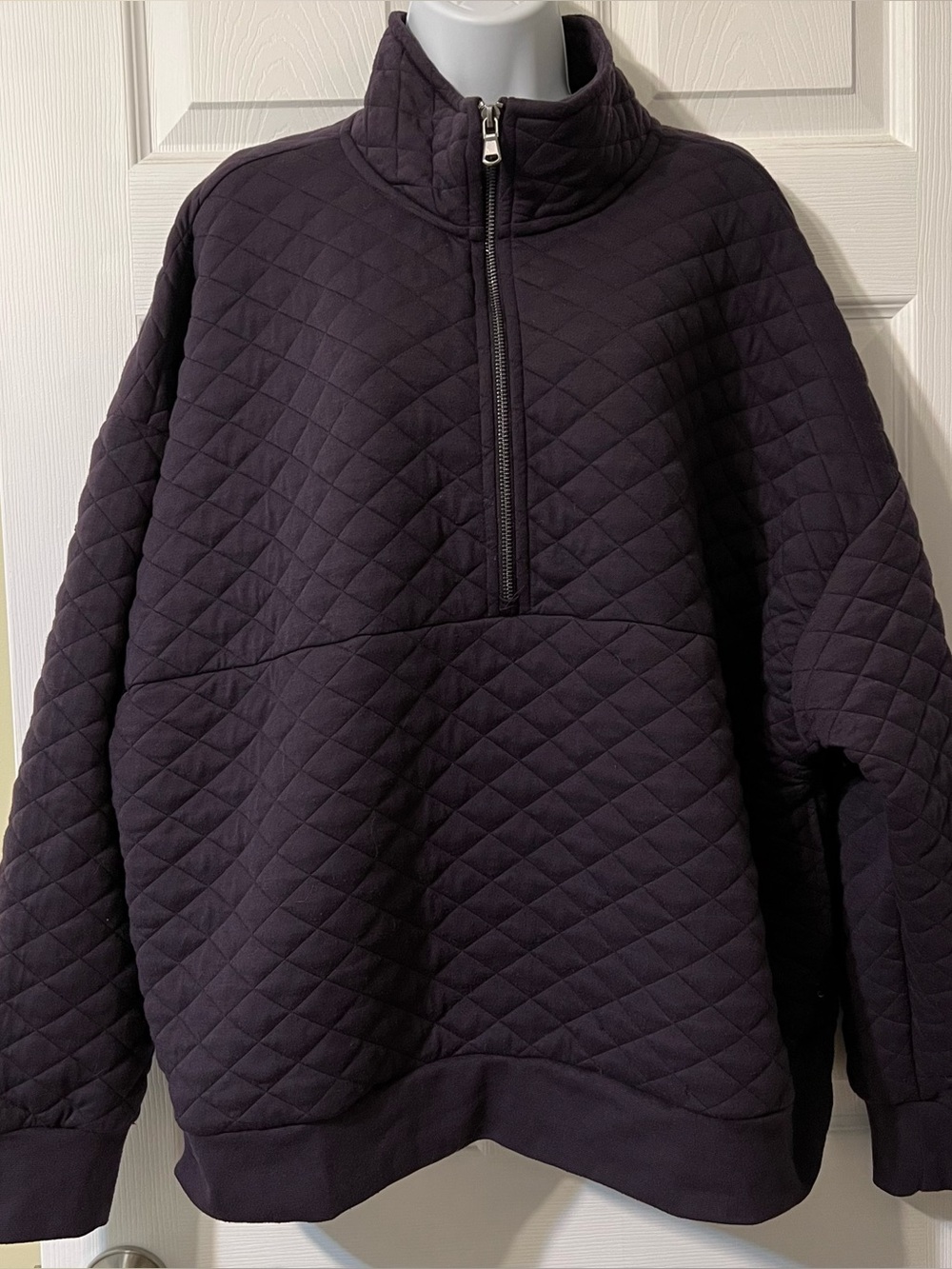 Purple Quilted Design Half Zip Pullover Sweater